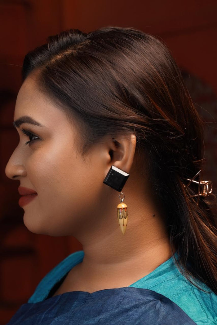 Aarushi hand-painted red and black wooden dangle earrings in Boxwood and Ebony