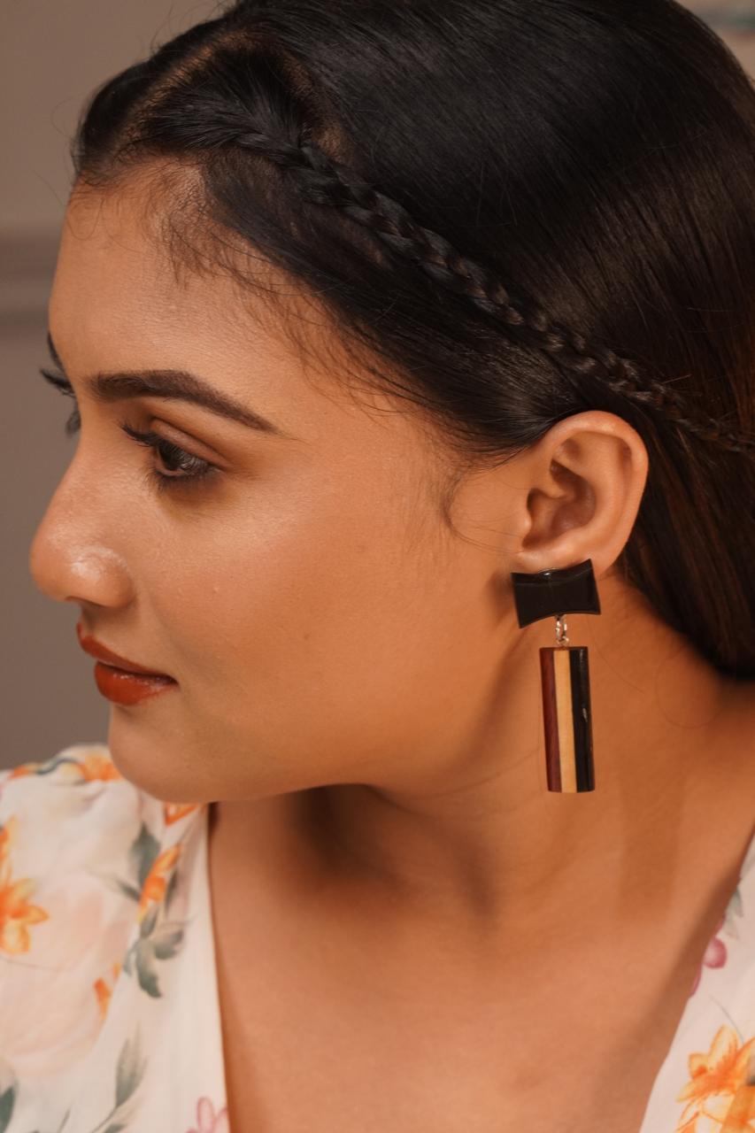 Vrikshi handcrafted three-wood earrings, about 10 g a pair