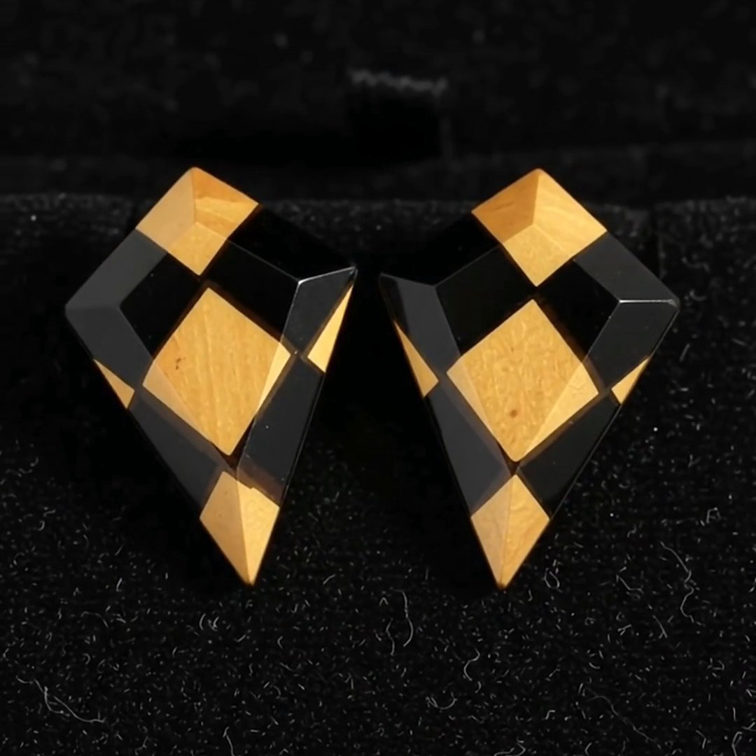 Ashtapada Wooden Earrings – Joined Boxwood & Ebony Chequered Kite Studs
