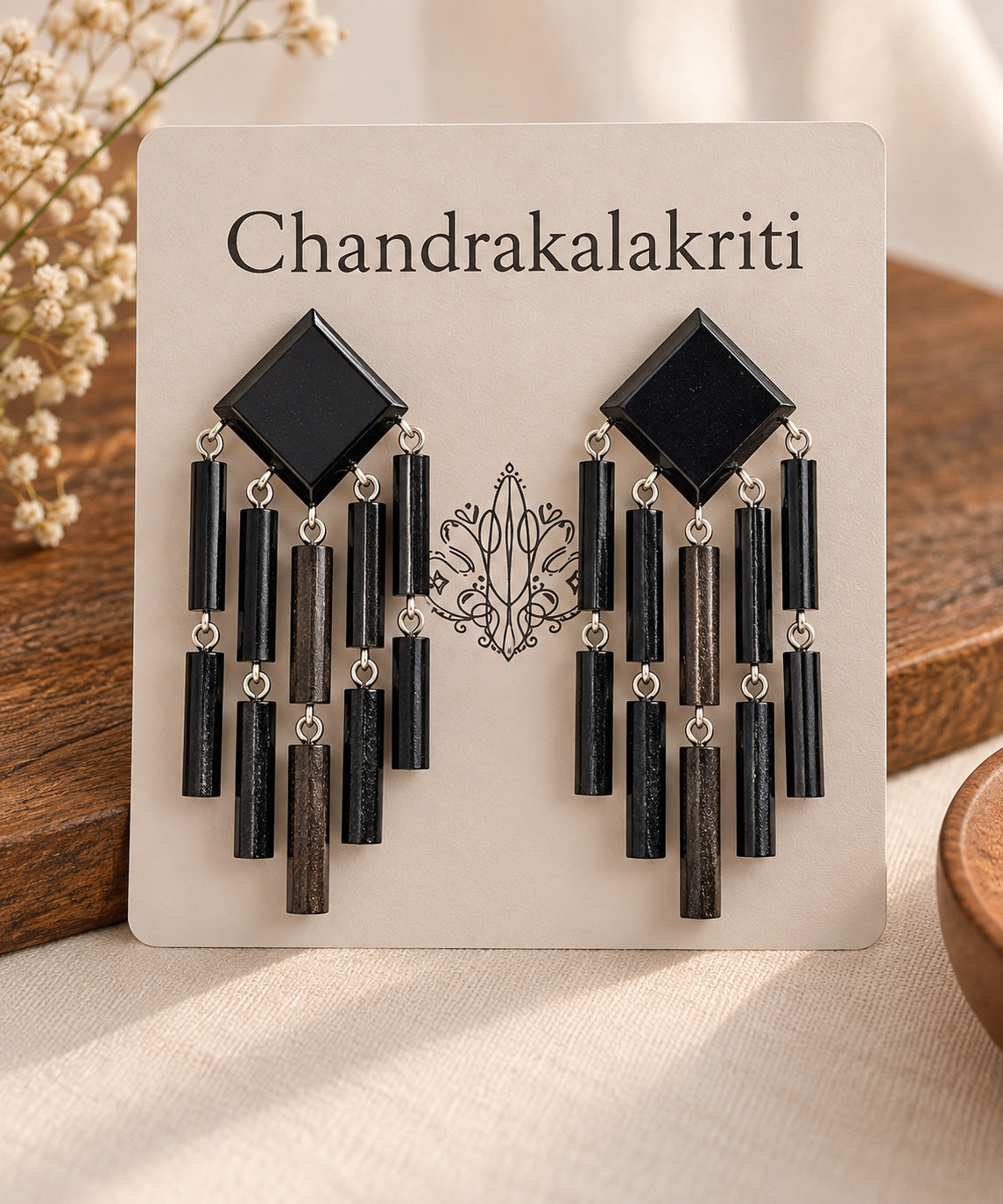 Kinkini Wooden Earrings – Ebony Chandelier Drop Earrings