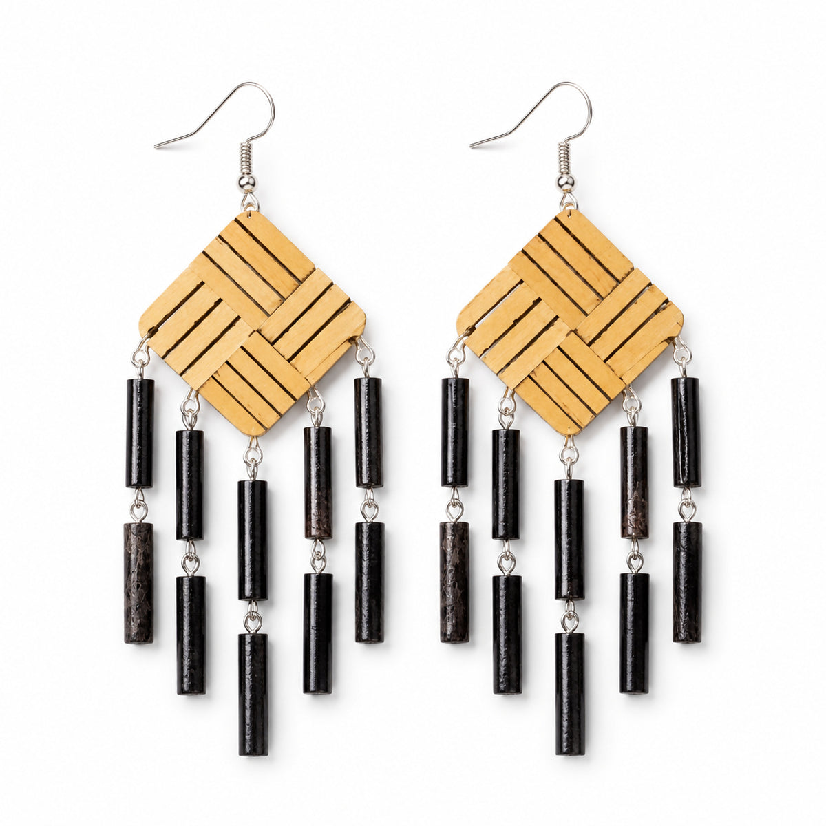 Jhumar Wooden Earrings – Ebony Inlaid Boxwood Chandelier Earrings