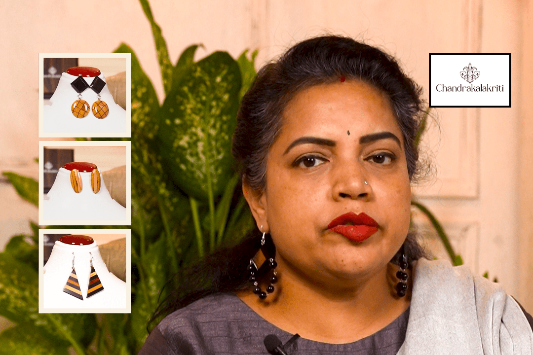 Saree draping style paired with handcrafted wooden dangle earrings