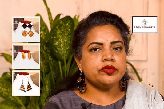 Saree draping style paired with handcrafted wooden dangle earrings