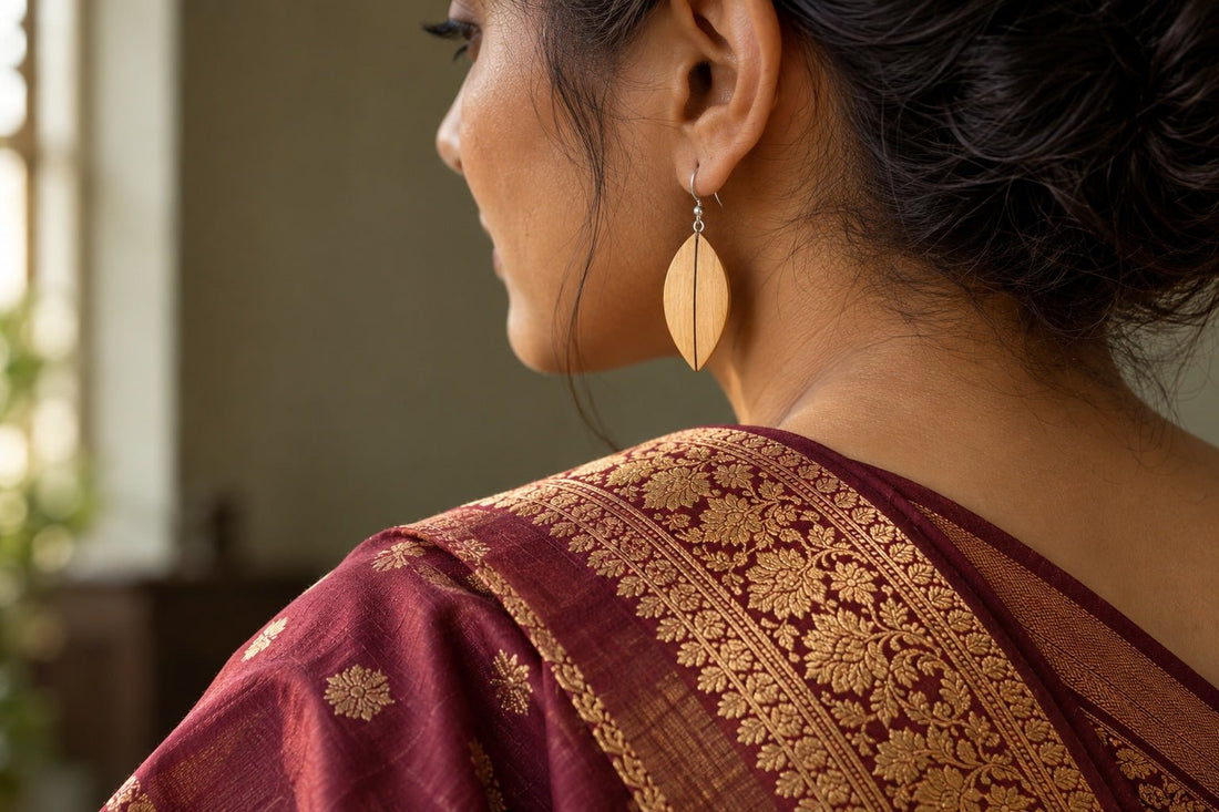 Wooden Earrings for a Worked Saree: Why Plain Beats Patterned - Chandrakalakriti