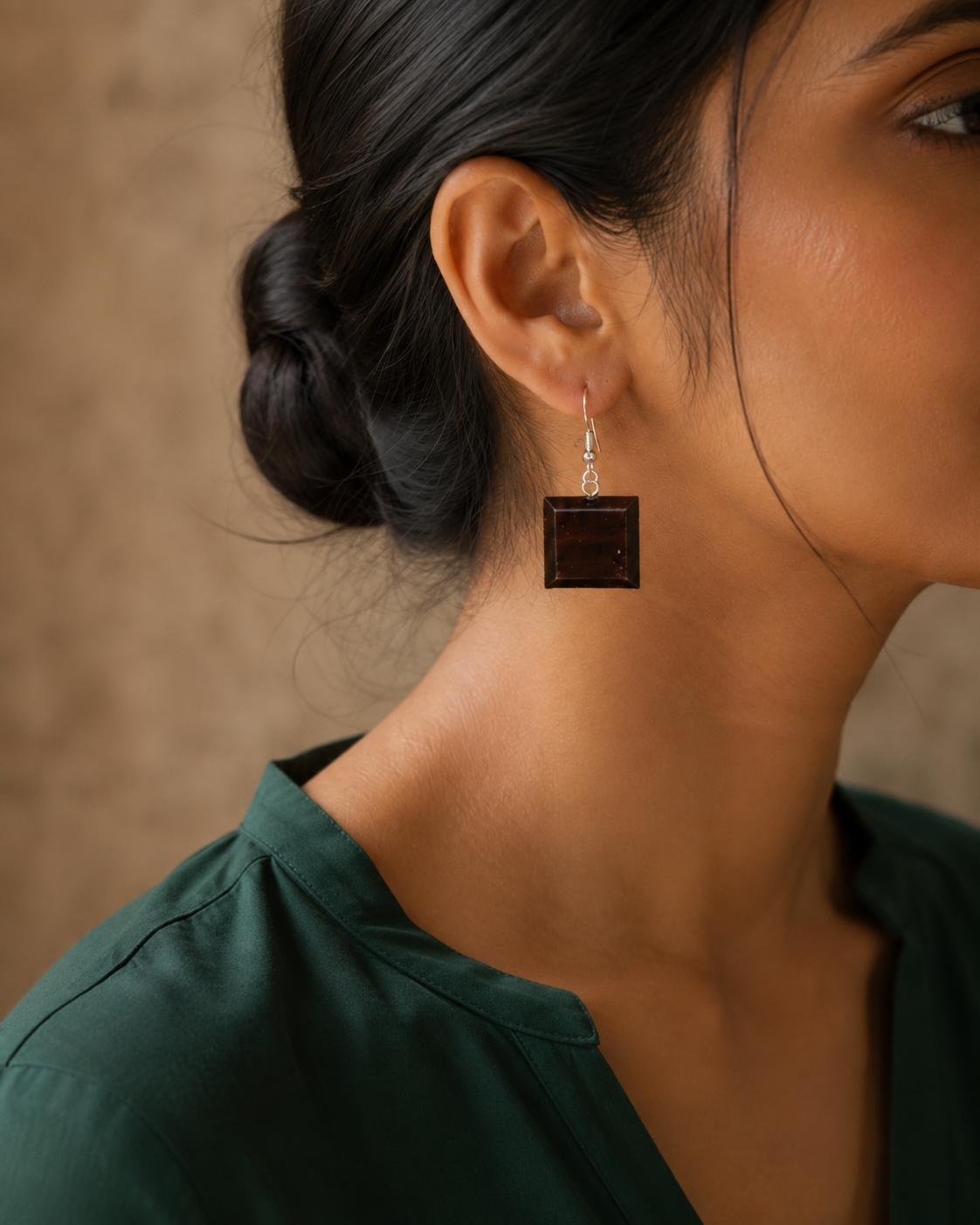 Varga Wooden Earrings – Bevelled Ebony Square Drop Earrings
