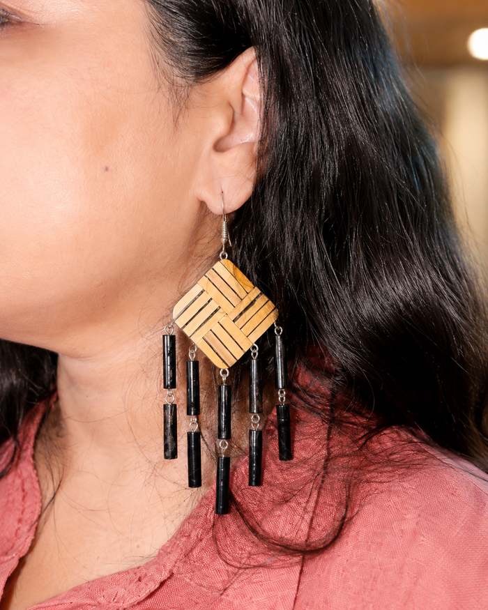 Jhumar Wooden Earrings – Ebony Inlaid Boxwood Chandelier Earrings