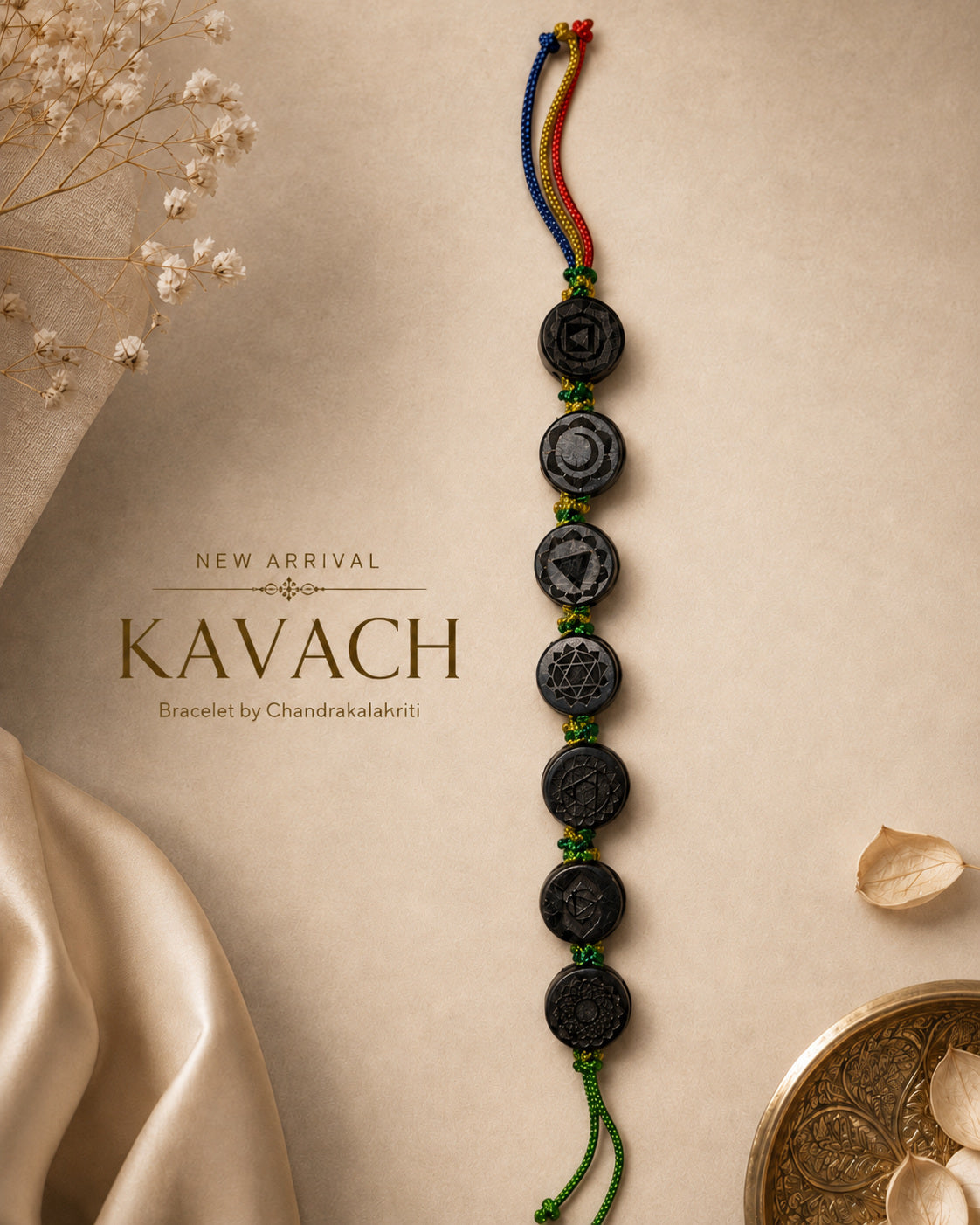 Kavach Wooden Bracelet – Hand-Engraved Ebony Seven Chakra Bracelet