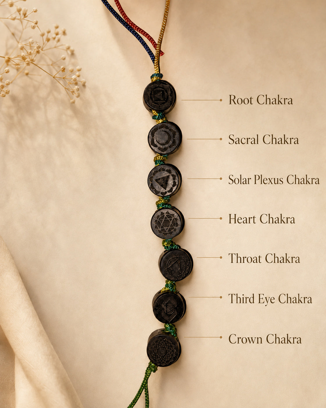 Kavach Wooden Bracelet – Hand-Engraved Ebony Seven Chakra Bracelet