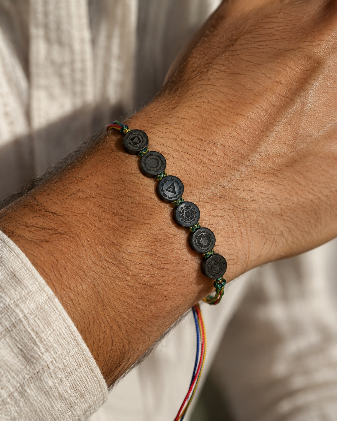 Kavach Wooden Bracelet – Hand-Engraved Ebony Seven Chakra Bracelet