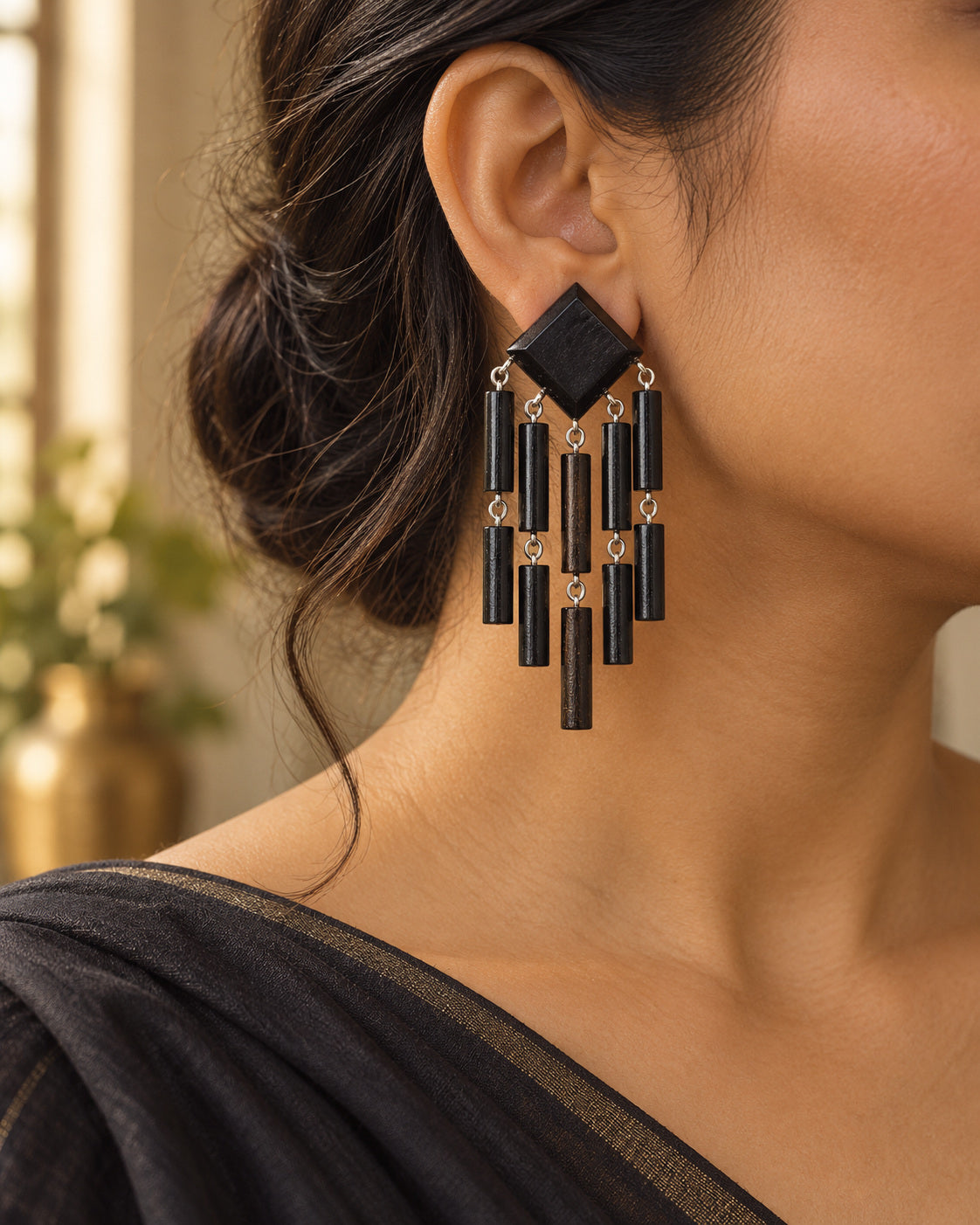Kinkini Wooden Earrings – Ebony Chandelier Drop Earrings