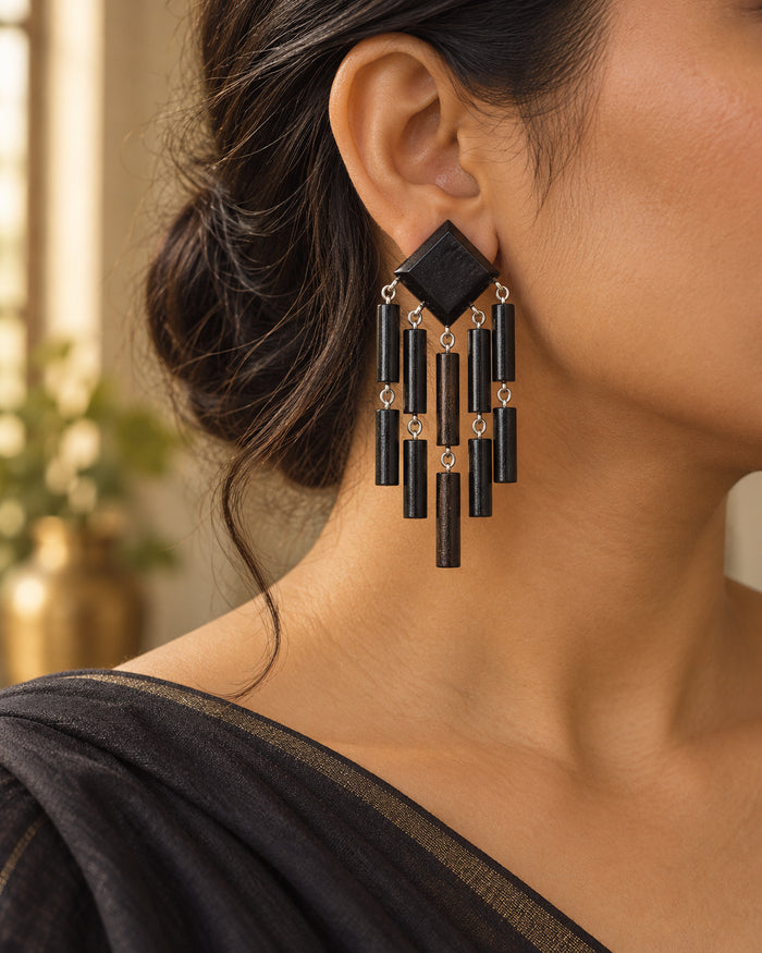 Kinkini Wooden Earrings – Ebony Chandelier Drop Earrings