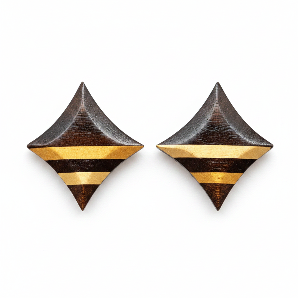 Pair of Jaya Ebony diamond stud earrings banded with two Boxwood stripes