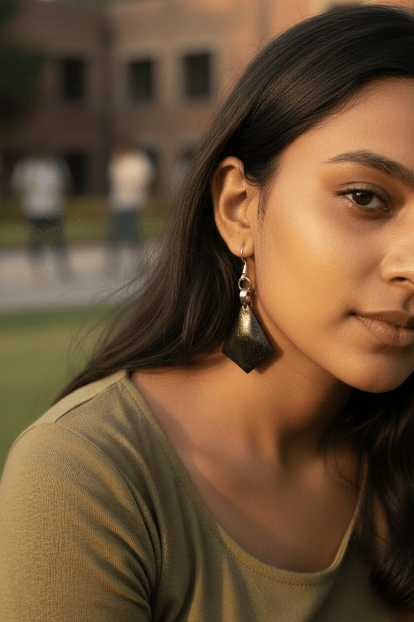 Parna wooden earrings — a kite shape cut from a single piece of black Ebony
