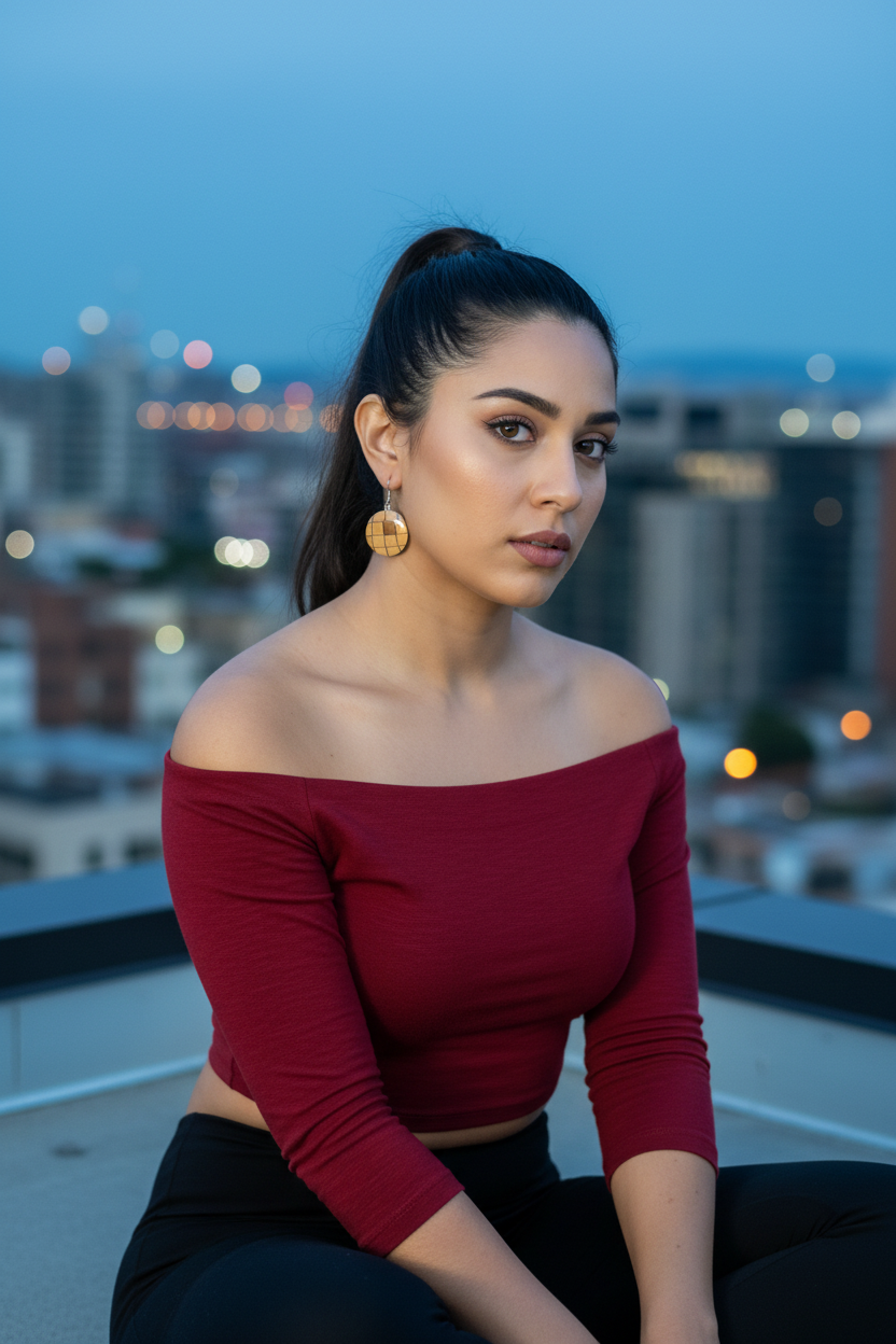 Vartika Red Outfit Rooftop